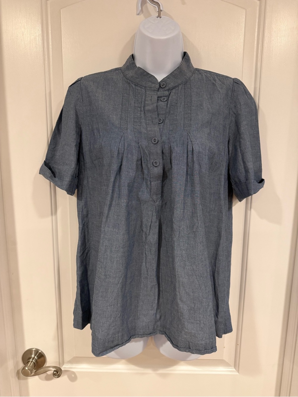 Banana Republic chambray Short-Sleeve Mandarin Collar Tunic